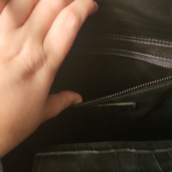 Lia Numa Black Leather Croc Embossed Tote Bag Made in Italy - Picture 10 of 13